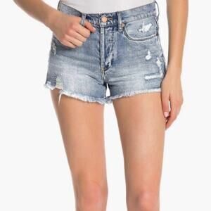 Blank NYC High Rise Distressed Denim Shorts Raw Hem In Hollyweird Size 27